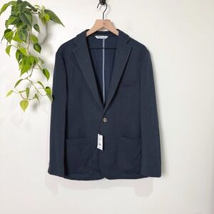 Hyden Yoo Jameson Knit Blazer Mens Large Navy Blue Sport Coat MBCJ2404 NEW